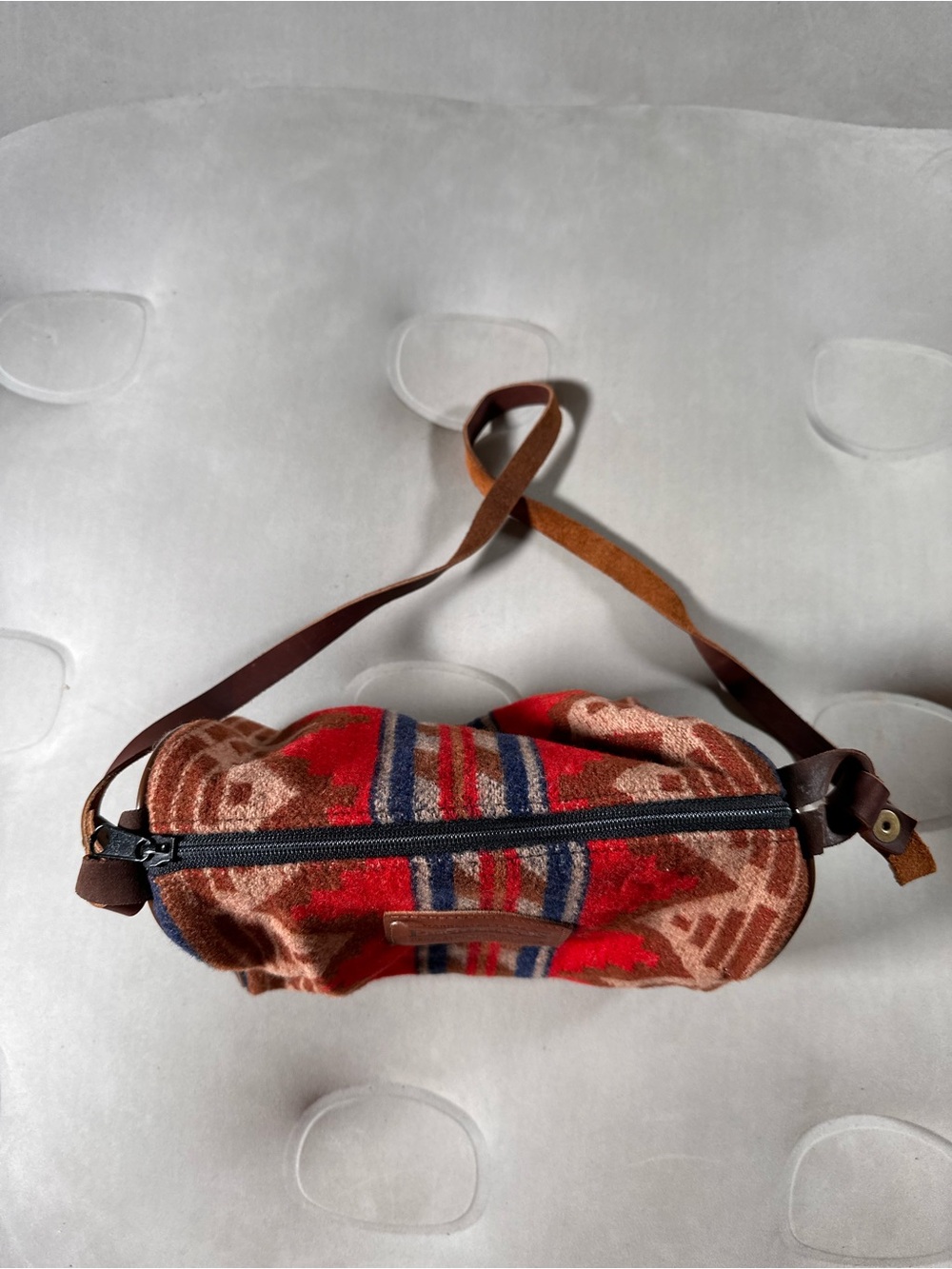 Pendleton Red Tan And Blue Wool Southwestern Aztec Retro Crossbody Bag USA Made - Picture 9 of 15